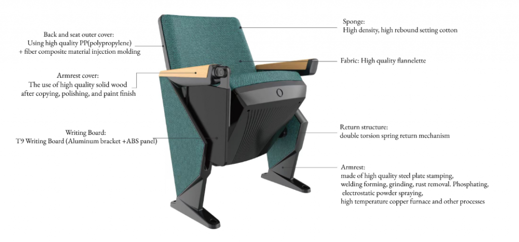 Auditorium Chair Theater Cinema, Solid Aluminum Alloy And Premier Wood Frame