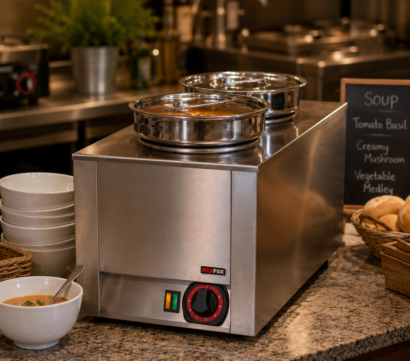 Bain Marie 2 Pot Dry Food Warmer – Stainless Steel 4.5L Pots 0.4KW Made in Italy