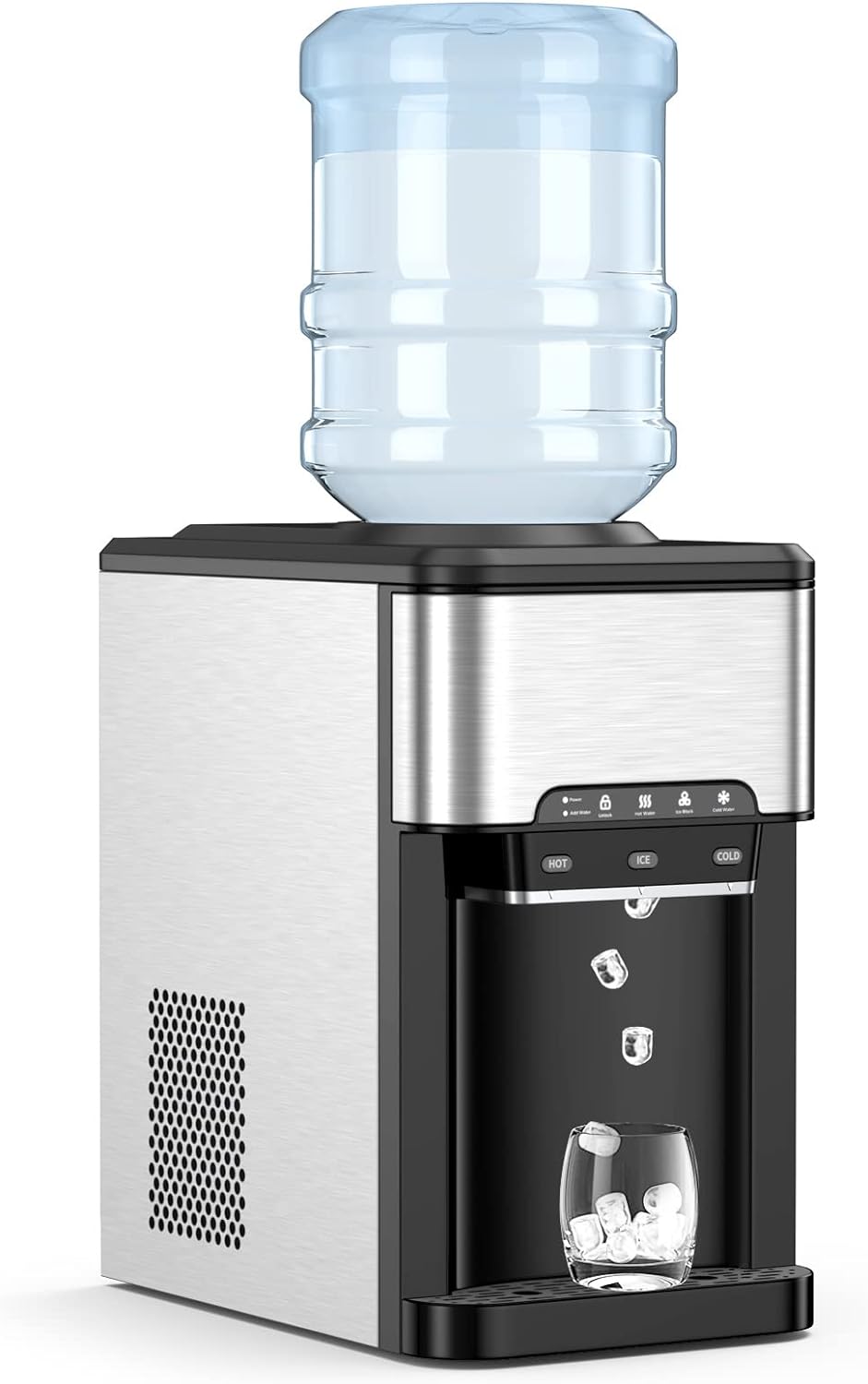 COOLBABY Water Dispenser Countertop, Cold & Hot Countertop Water Dispenser with Ice Maker, 12 Cubes/8Mins,Stainless Steel Construction - COOLBABY