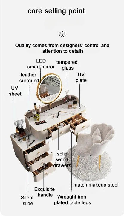 Modern LED Lighted Makeup Vanity Table Set with Chair and Storage Drawers - COOLBABY