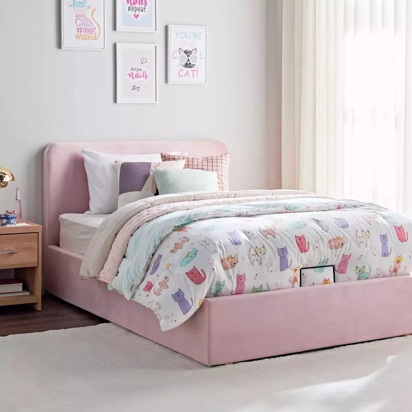 Full Headboard Single Bed 120x200 cm - Pink - COOLBABY