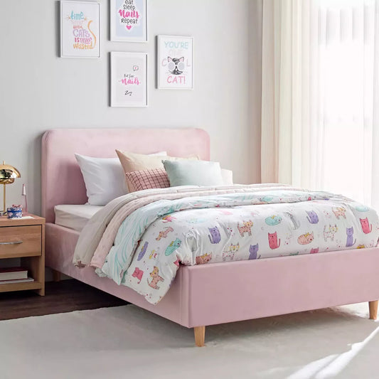 Full Headboard Single Bed 120x200 cm - Pink - COOLBABY