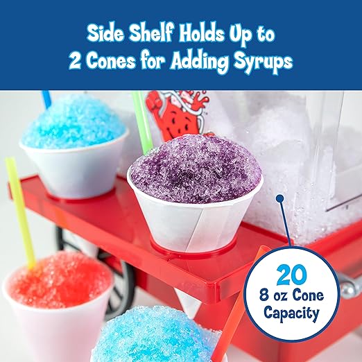 Snow Cone Shaved Ice Machine - Retro Table-Top Slushie Machine Makes 20 Icy Treats, Red - COOLBABY