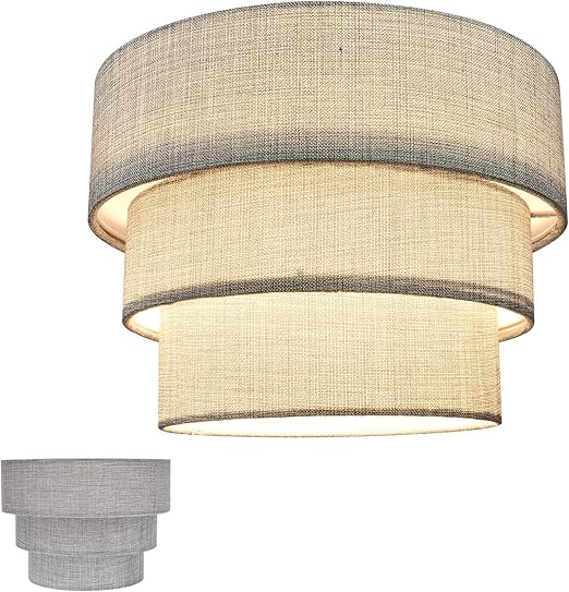 3-Tier Drum Fabric Lamp Shade: Grey Natural Linen Clip-On Replacement for Floor, Pendant, Chandelier - GREY - COOLBABY