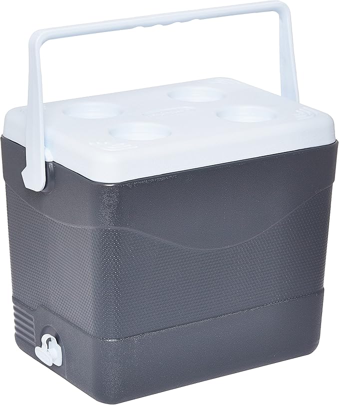 24L Cool Grey Plastic Picnic Cooler Icebox – Insulated Cooler Box with 3-Day Ice Retention & Drain Tap