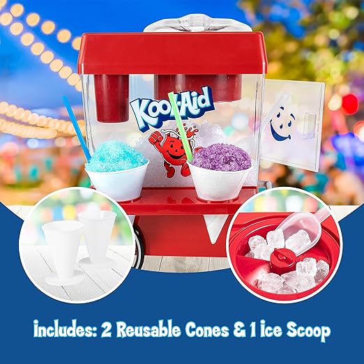 Snow Cone Shaved Ice Machine - Retro Table-Top Slushie Machine Makes 20 Icy Treats, Red - COOLBABY