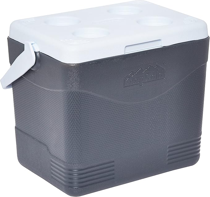 24L Cool Grey Plastic Picnic Cooler Icebox – Insulated Cooler Box with 3-Day Ice Retention & Drain Tap