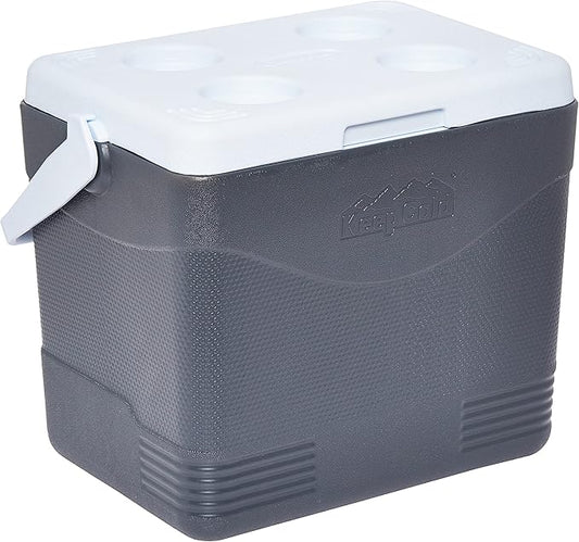 24L Cool Grey Plastic Picnic Cooler Icebox – Insulated Cooler Box with 3-Day Ice Retention & Drain Tap