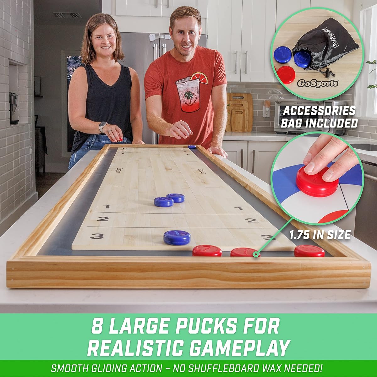 6ft Tabletop Shuffleboard & Curling 2-in-1 Game Set | Portable Wooden Board with 8 Pucks & Tote Bag