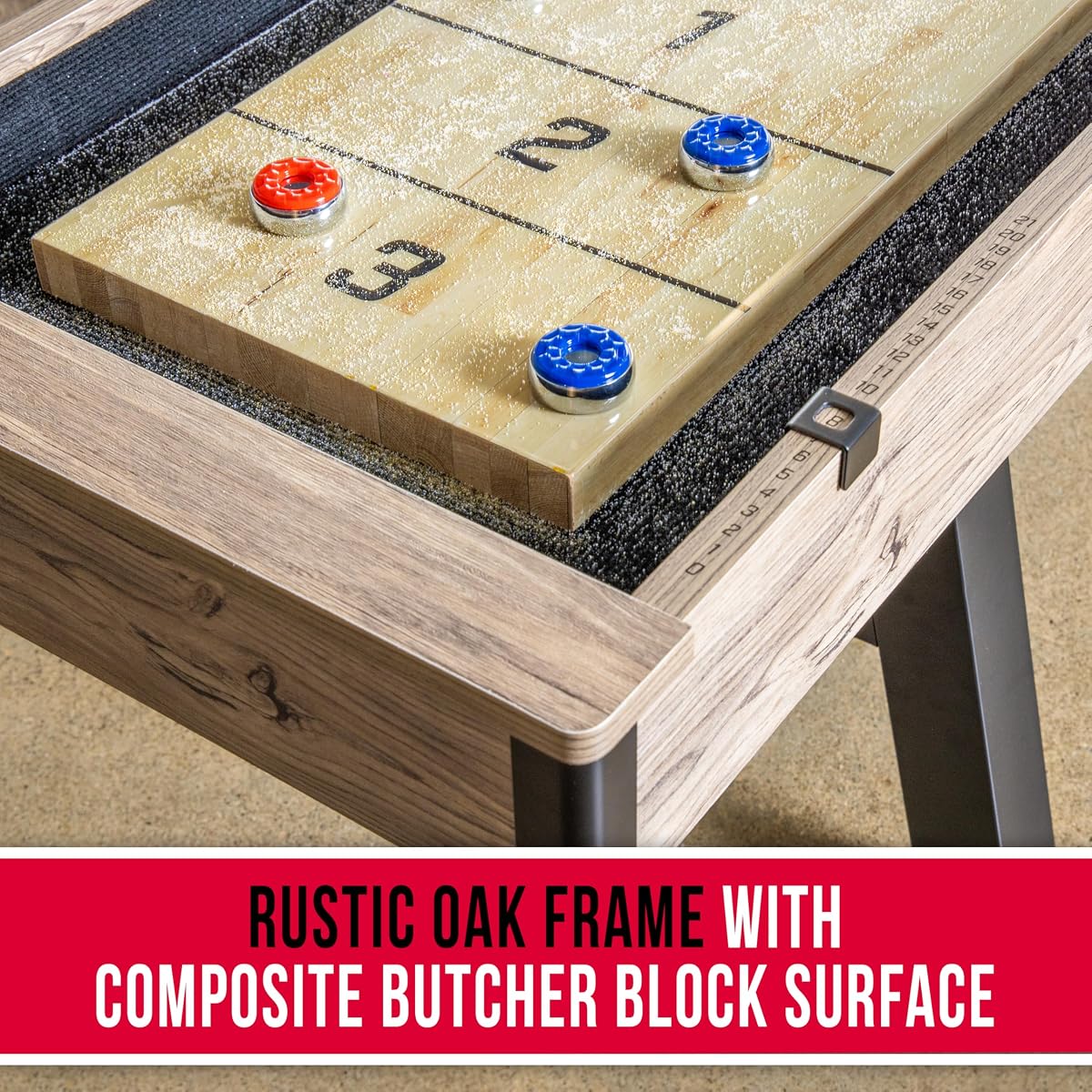 Premium 9 ft Shuffleboard Table with 8 Metal Pucks, Wax & Brush | Indoor Game Room Shuffleboard Table
