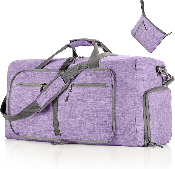 Vomgomfom Duffle Bag,65L/85L/115L Foldable Travel Duffel Bag-Weekender Bag with Shoes Compartment, Overnight Bag for Men Women Waterproof & Tear Resistant (Gray)