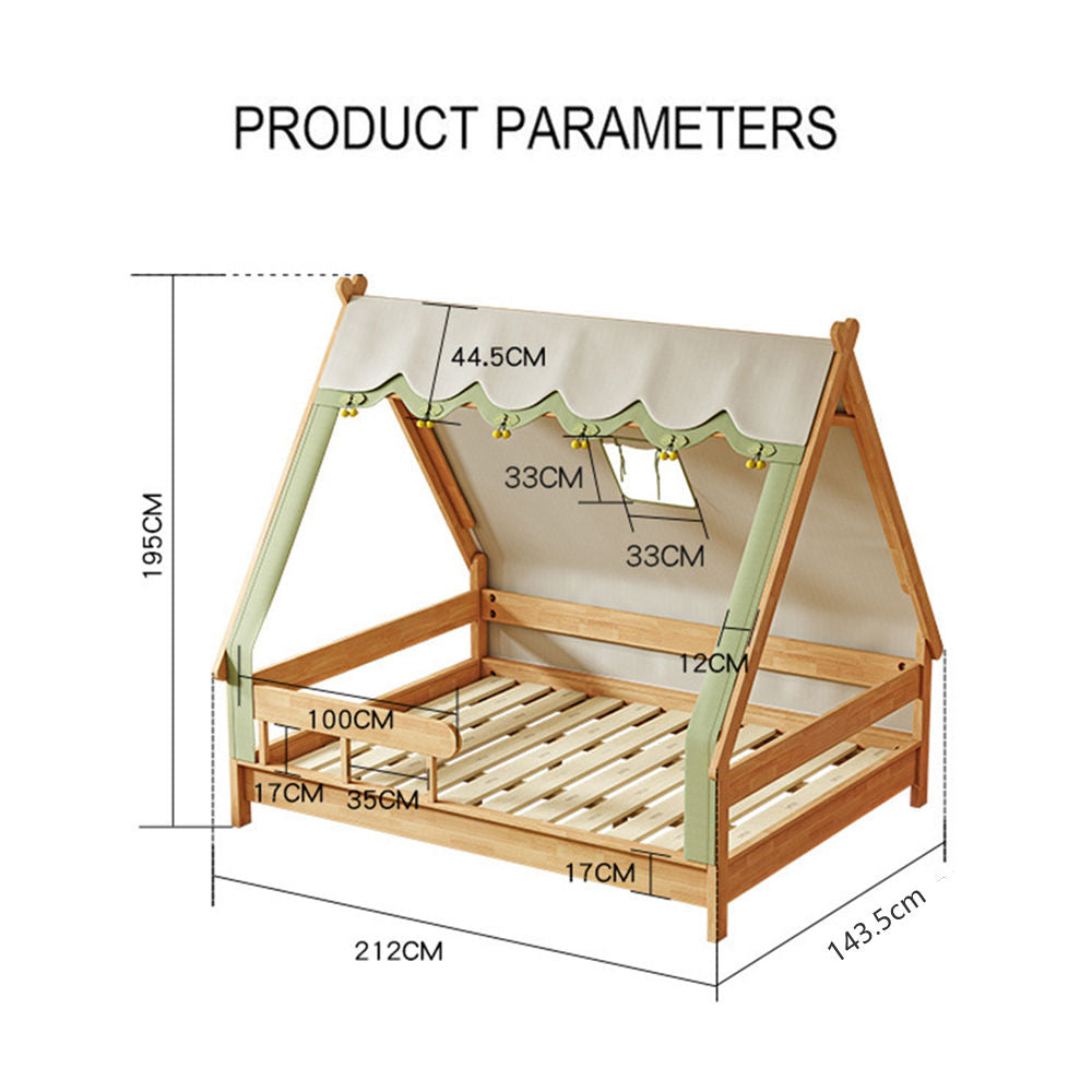 COOLBABY ZLJ1119 Nordic solid wood children's bed tent bed with guardrail - COOLBABY