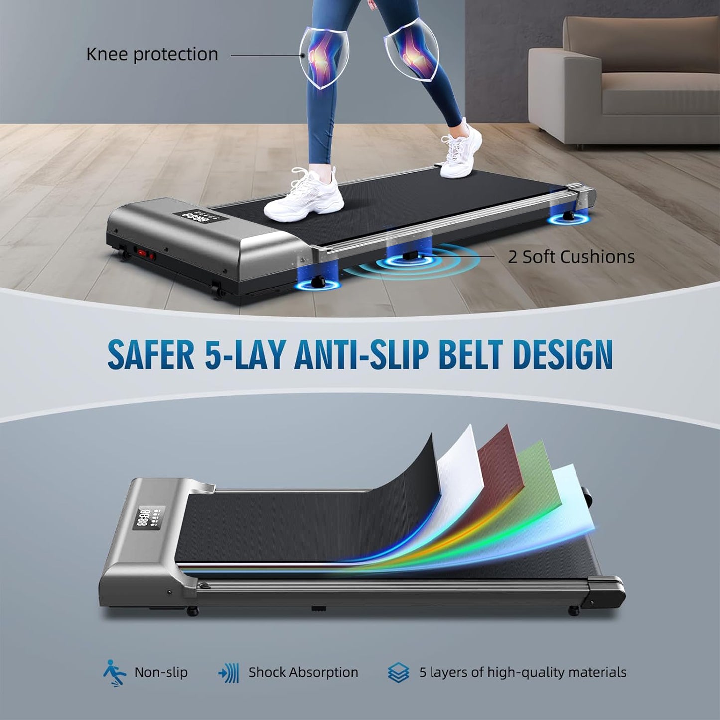 COOLBABY PBJB01 Compact and Powerful Under Desk Treadmill | Wireless Remote Control | LED Display | Ideal for Home and Office Use - COOLBABY