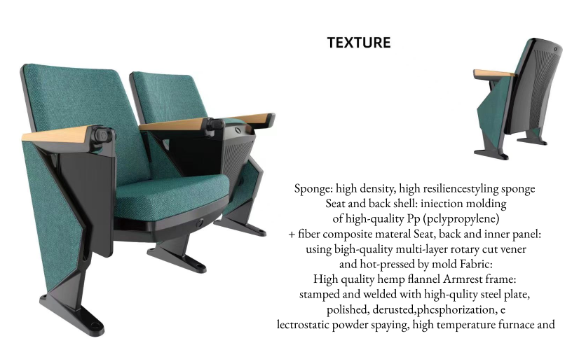 Auditorium Chair Theater Cinema, Solid Aluminum Alloy And Premier Wood Frame