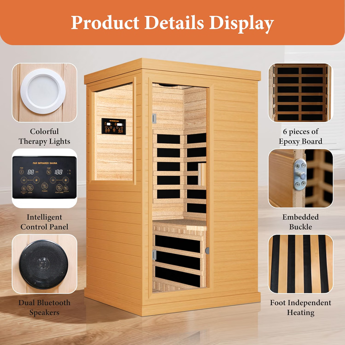 Far Infrared Sauna Home Sauna Spa Room Canadian Hemlock Wood 1200W for Home & Gym