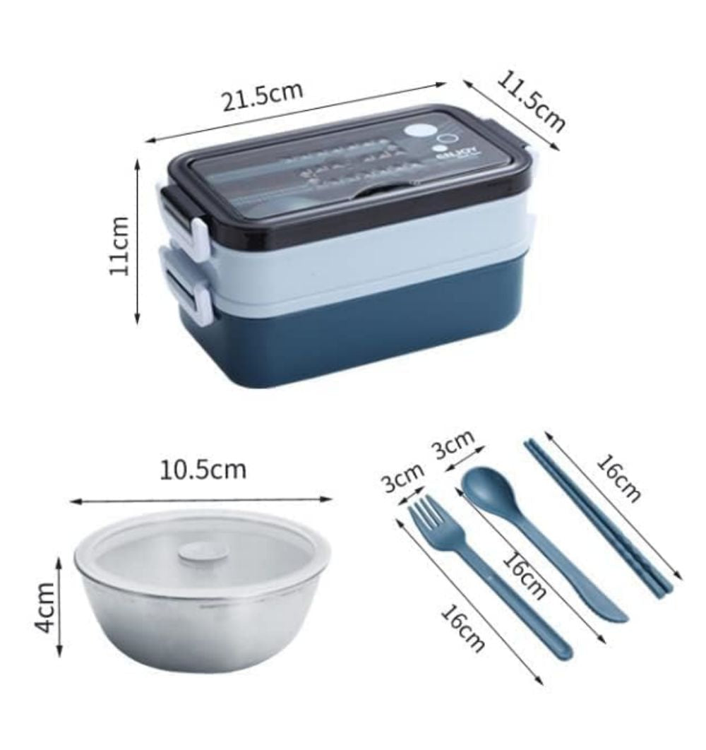 COOLBABY Premium Food Container with Soup Bowl and Cutlery – Insulated Lunch Box with 3 Layers – Stainless Steel Bento Lunch Box – Leakproof Design and Side Handles - 21.5 x 11.5 x 11cm - COOLBABY