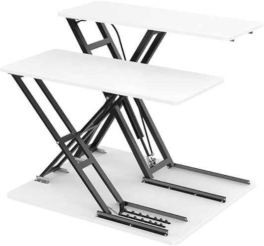 “CoolBaby Dual‑Desktop Standing Desk Converter – 22.4″ Height‑Adjustable Sit‑Stand Workstation with Removable Keyboard Tray – White”