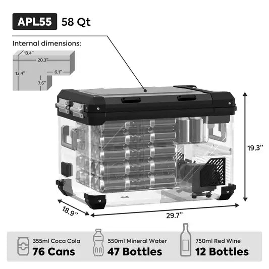 APL55 Dual Zone Portable Fridge Freezer | 55L SECOP Compressor Camping Fridge