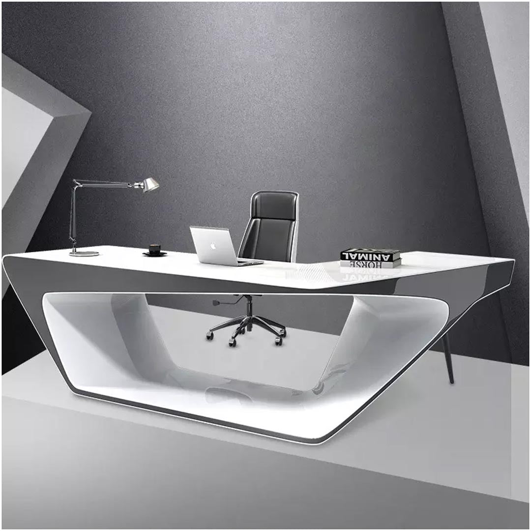 COOLBABY Glossy White Executive Office Desk BG-9925 with Fingerprint Lock and Cable Management - COOLBABY