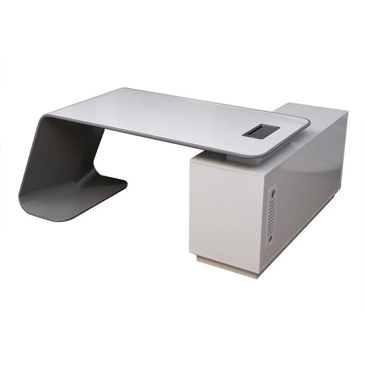 BG-9968 Executive Office Table Glossy White | Smart Desk with Power & USB Ports