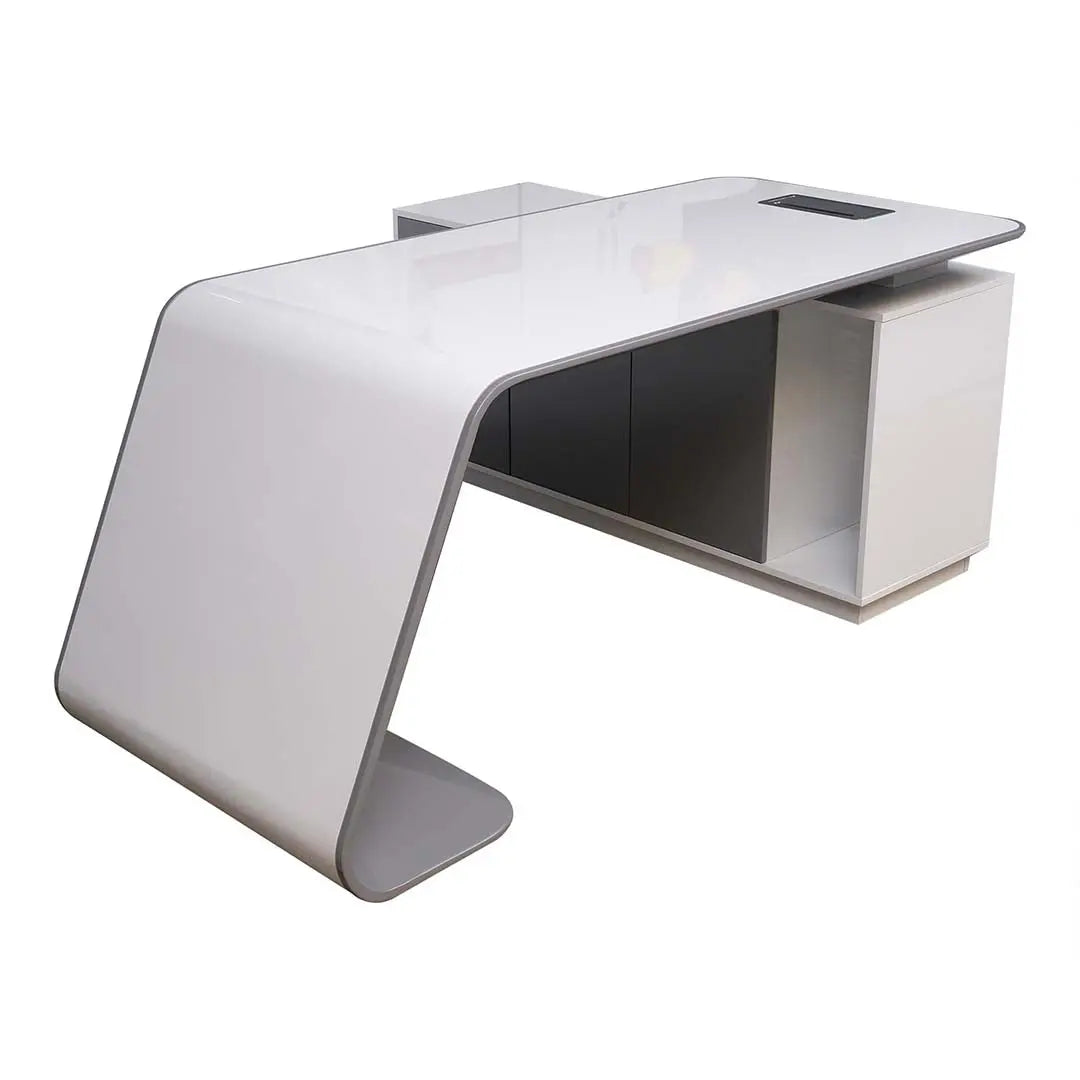 BG-9968 Executive Office Table Glossy White | Smart Desk with Power & USB Ports