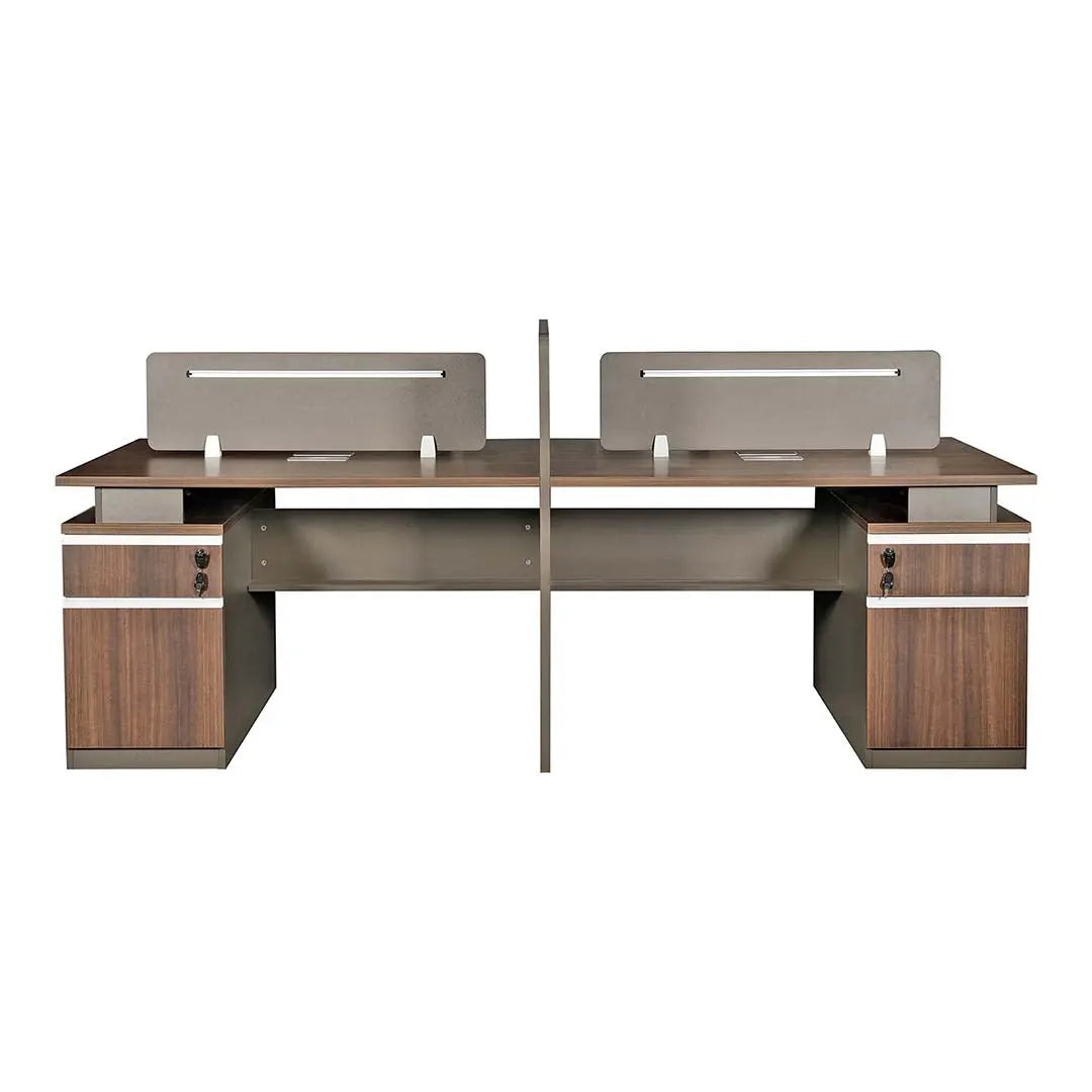 4-Person Office Workstation 242 cm | HDF Office Desk with Storage