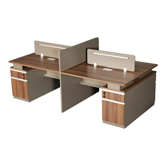 4-Person Office Workstation 242 cm | HDF Office Desk with Storage