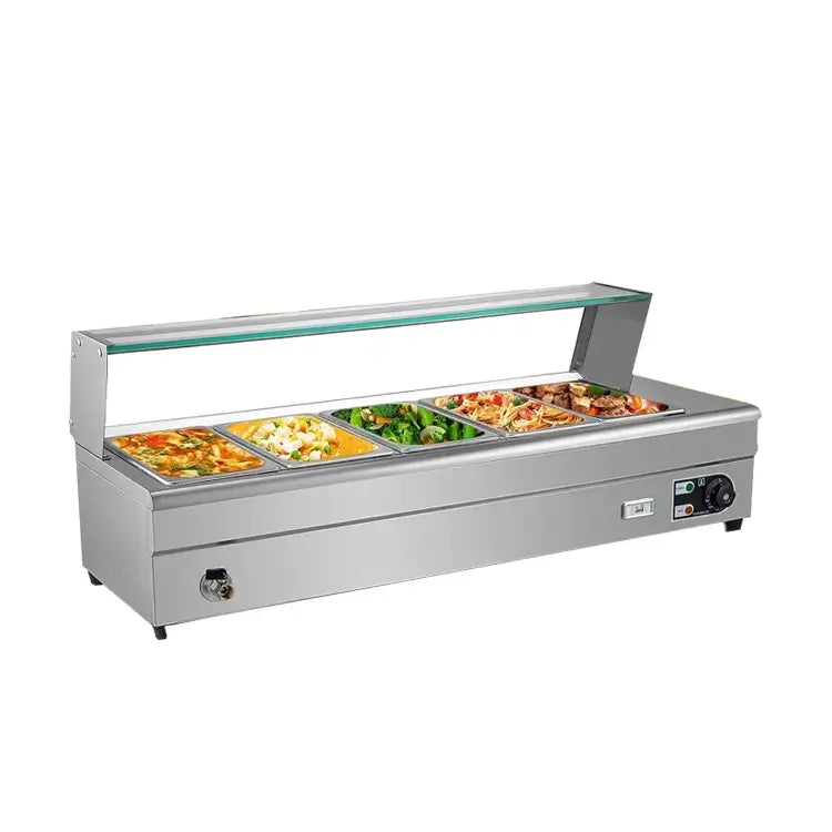 Electric Bain Marie Glass Counter 5 x 1/2 GN Food Warmer – 1.8KW Stainless Steel Buffet Display | HBM-25