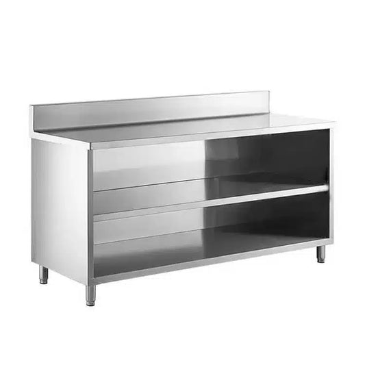 Commercial Open Base Cabinet with 2 Shelves | AISI 304 Stainless Steel | 100mm Backsplash | Made in UAE