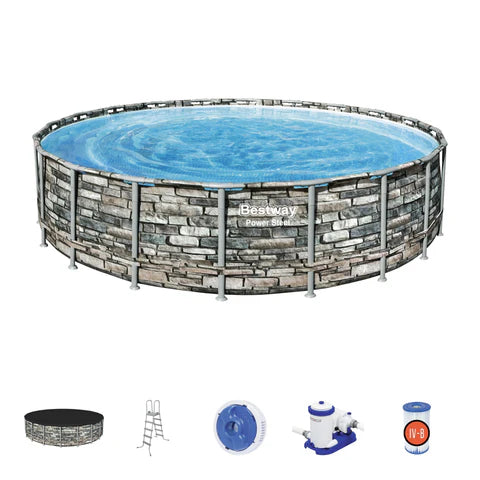 Round Pool Set Natural Stone Look 671 x 132 cm - COOLBABY