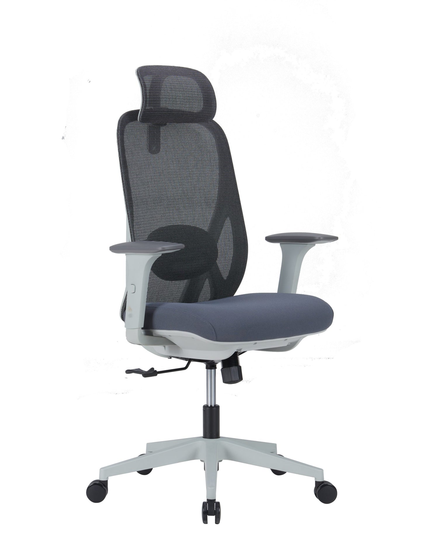 High Back Ergonomic Swivel Office Chair with Adjustable Back & Headrest Computer Chair - grey frame