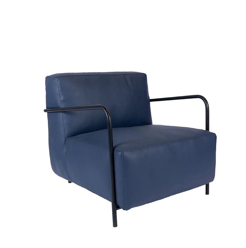 COOLBABY CHUCK Modern Black Metal Base Chair with Blue Vegan Leather Cushion - COOLBABY