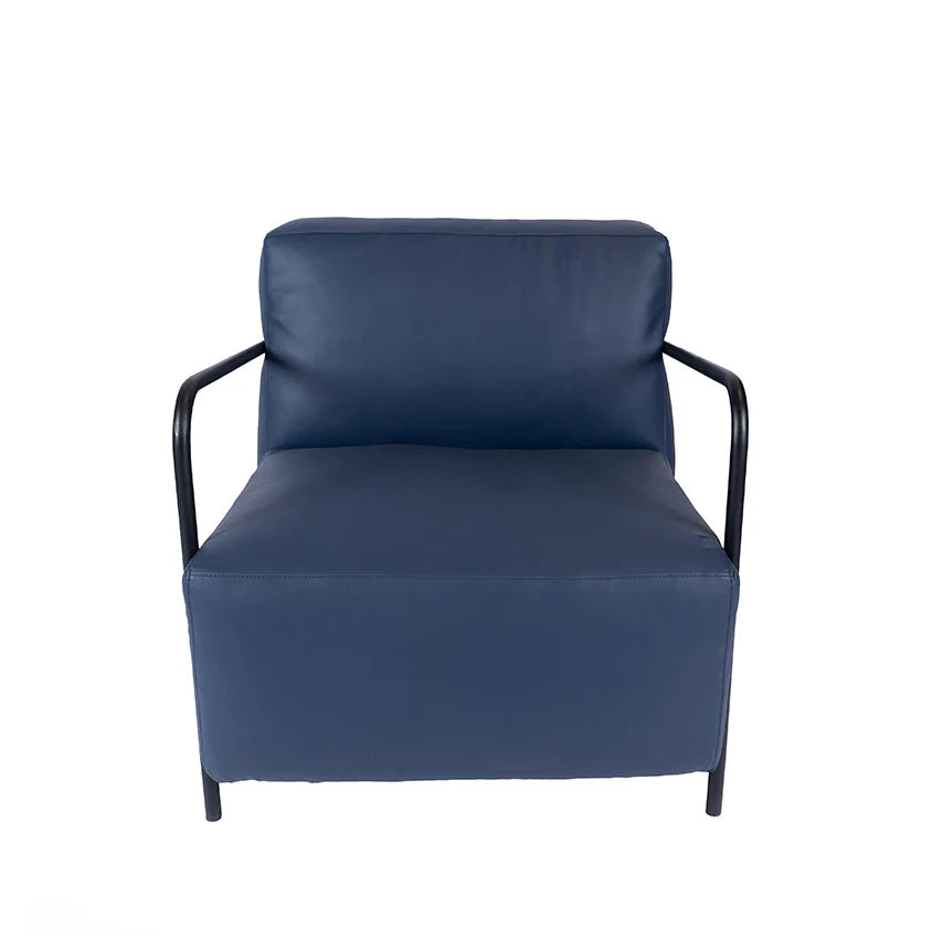 COOLBABY CHUCK Modern Black Metal Base Chair with Blue Vegan Leather Cushion - COOLBABY