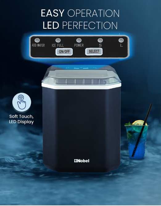 Ice Maker NIM15S 12KG/Day – Portable Countertop Ice Maker with LED Display, 1.3L Water Tank & Bullet Ice Cubes