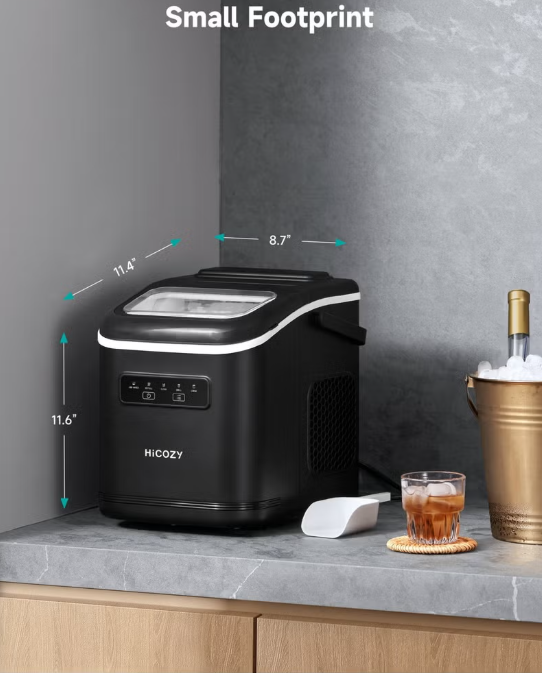 Portable Ice Maker HIM-D4 15KG/24H – 9 Bullet Ice Cubes in 6 Minutes, Self-Cleaning, 2 Ice Sizes, 1.4L Ice Machine