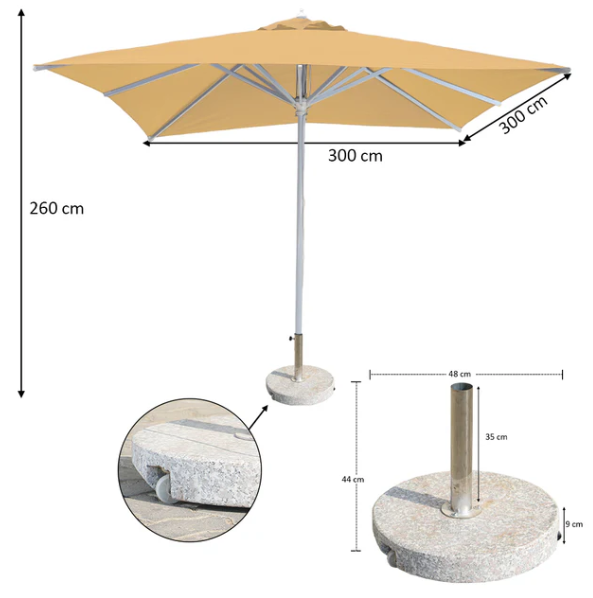 3m x 3m Square Garden Umbrella Without Base | UV-Resistant Outdoor Patio Umbrella