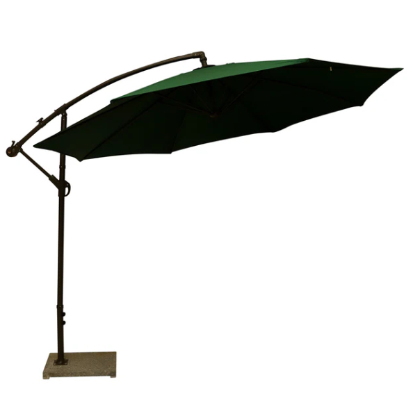 Green Cantilever Hanging Umbrella with Base | Outdoor Patio & Garden Shade Umbrella