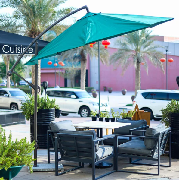 Green Cantilever Hanging Umbrella with Base | Outdoor Patio & Garden Shade Umbrella