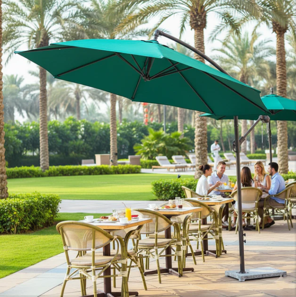 Green Cantilever Hanging Umbrella with Base | Outdoor Patio & Garden Shade Umbrella