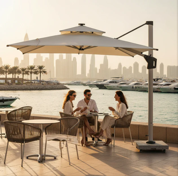 Outdoor Umbrella with 120kg Marble Base & Assembly | Heavy-Duty Cantilever Patio Umbrella