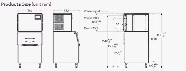 SK-1000P Modular Cube Ice Machine 455KG/24H – Commercial Ice Maker with 170KG Storage