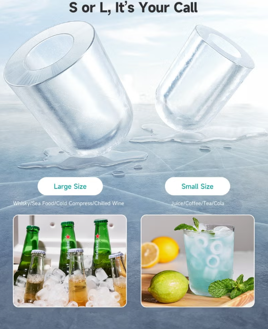Portable Ice Maker HIM-D4 15KG/24H – 9 Bullet Ice Cubes in 6 Minutes, Self-Cleaning, 2 Ice Sizes, 1.4L Ice Machine