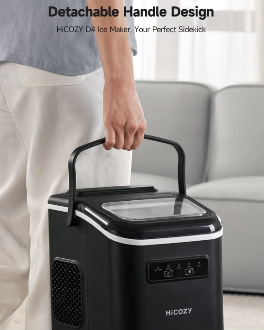 Portable Ice Maker HIM-D4 15KG/24H – 9 Bullet Ice Cubes in 6 Minutes, Self-Cleaning, 2 Ice Sizes, 1.4L Ice Machine