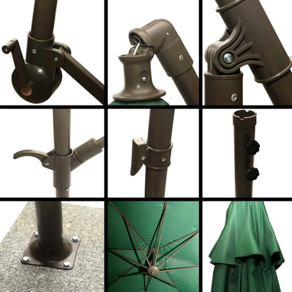 Green Cantilever Hanging Umbrella with Base | Outdoor Patio & Garden Shade Umbrella