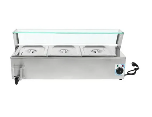 Electric Bain Marie Glass Counter 3 x 1/2 GN Food Warmer – 1.5KW Stainless Steel Display Buffet Warmer | GN HBM-22