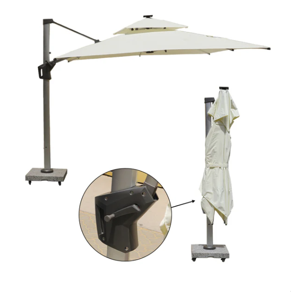 Outdoor Umbrella with 120kg Marble Base & Assembly | Heavy-Duty Cantilever Patio Umbrella