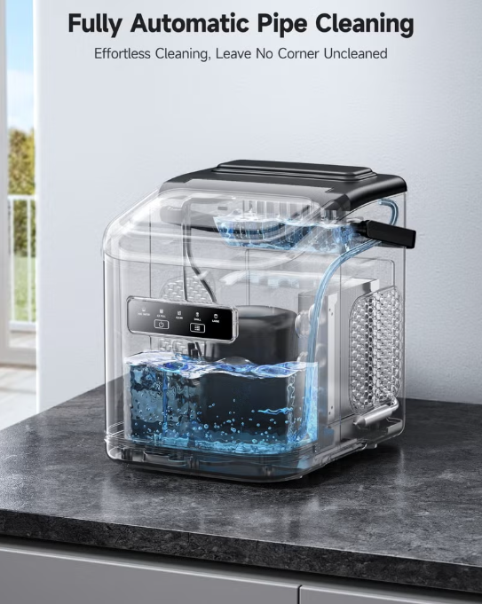 Portable Ice Maker HIM-D4 15KG/24H – 9 Bullet Ice Cubes in 6 Minutes, Self-Cleaning, 2 Ice Sizes, 1.4L Ice Machine