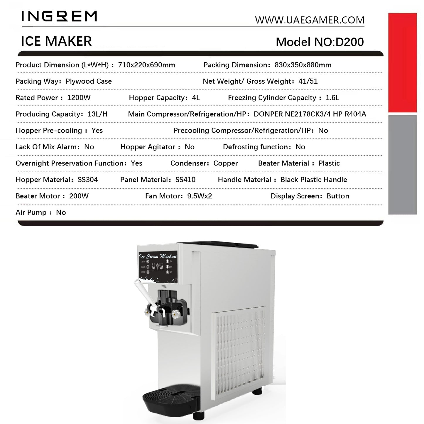 Commercial Ice Cream Machine,1200W Automatic Soft and Hard Serve Ice Cream Maker with Compressor, LCD Operation Screen, 13L/H Production, Low Noise, Energy Saving,For Cafes,Restaurants,Buffets, Etc.