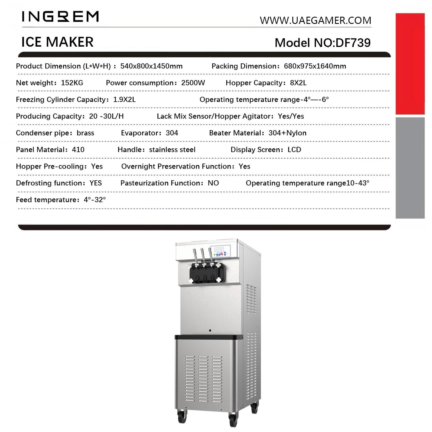 Ice Cream Machine with 3 Flavors Commercial Ice Cream Maker 2500W Compressor Soft Ice Cream Machine with LCD Panel for Restaurants Snack Bar