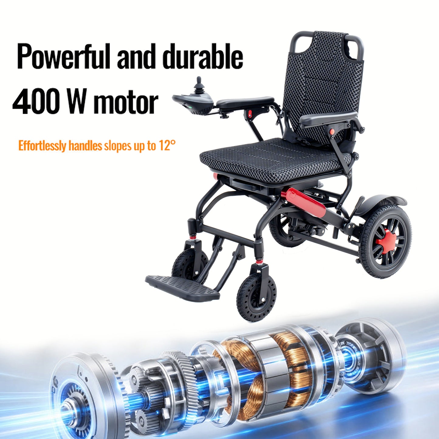 Lightweight Folding Electric Wheelchair – 200W * 2, 25km range, up to 150kg Airline Approval
